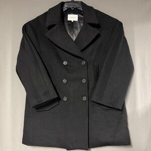 Emerson Fry Black Pea Coat Classic Wool Design